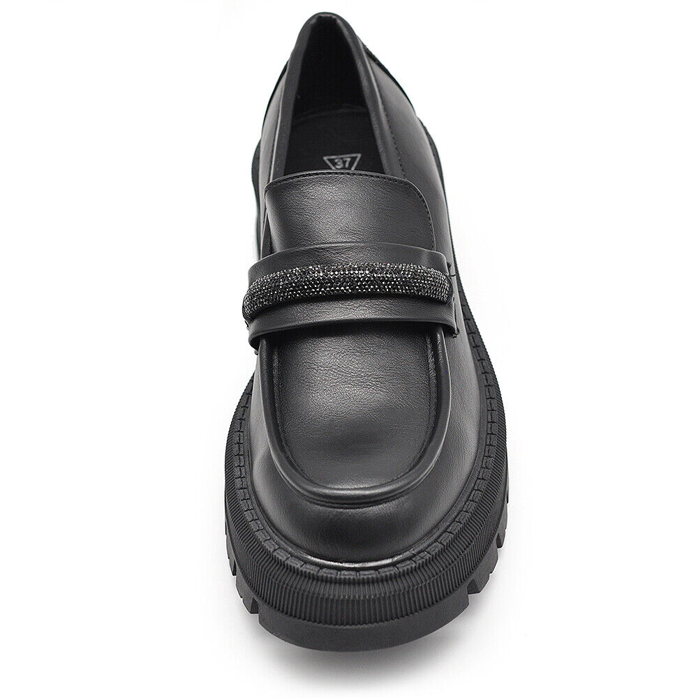 Scarpe Mocassini Loafers Slip On Da Donna Con Strass Pietrini Platform MP370-12