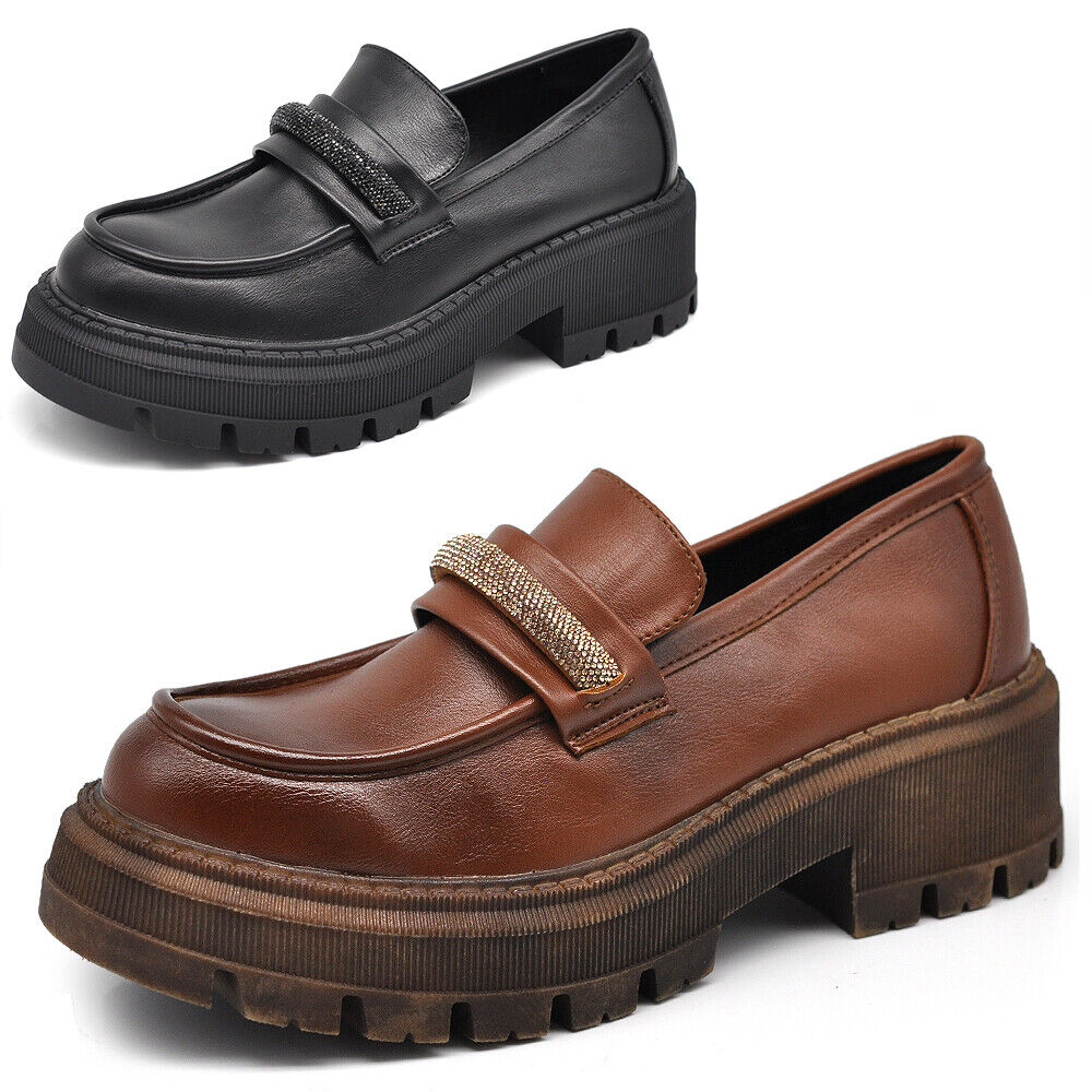 Scarpe Mocassini Loafers Slip On Da Donna Con Strass Pietrini Platform MP370-12