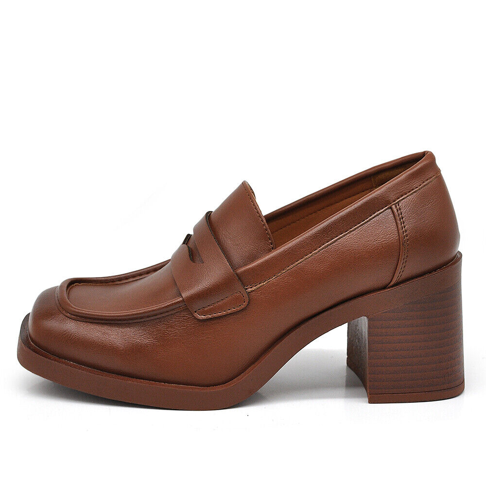 Mocassini Loafers Slip Scarpe Décolleté Da Donna Con Tacco MP622 nero camel