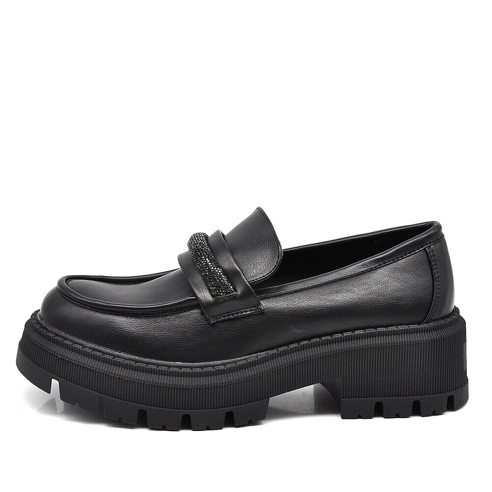 Scarpe Mocassini Loafers Slip On Da Donna Con Strass Pietrini Platform MP370-12