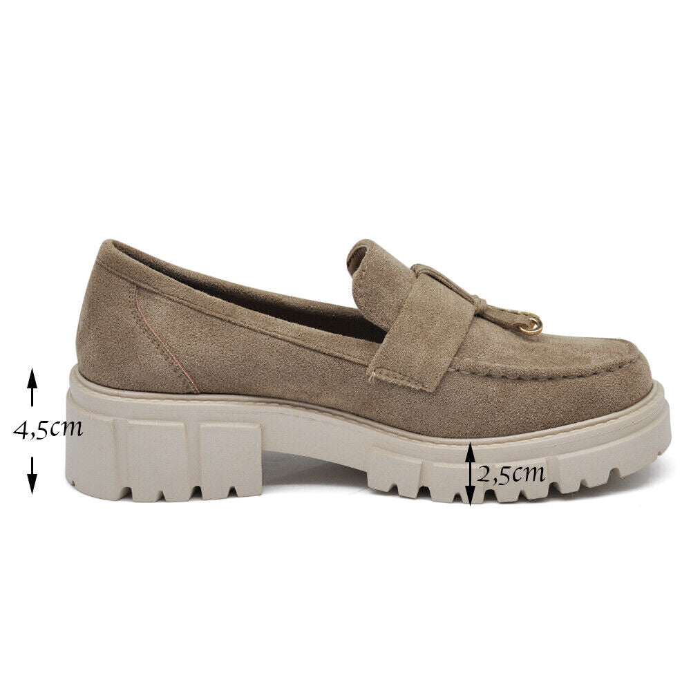 Scarpe Mocassini Loafers Slip On Scamosciati Da Donna Platform D8102 Khaki blu
