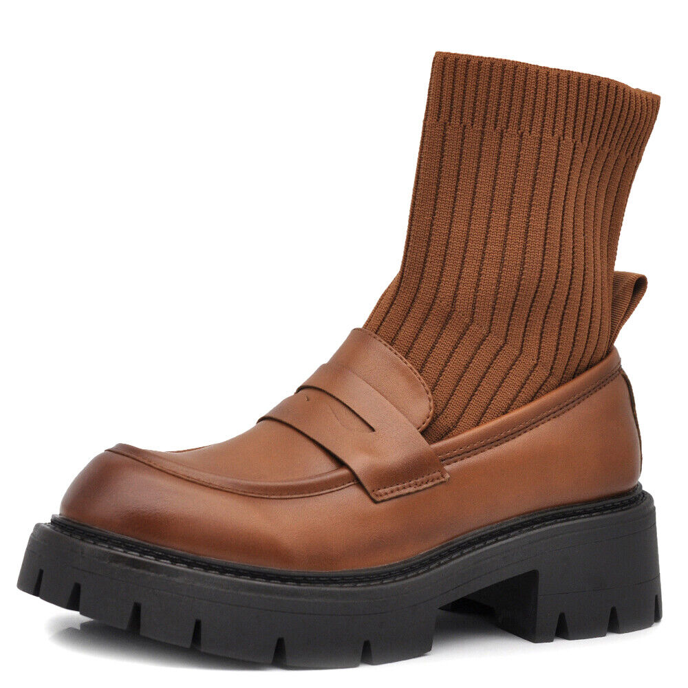 Scarpe Stivaletti Mocassini Loafer Slip On Con Calzini Da Donna Platform XG108