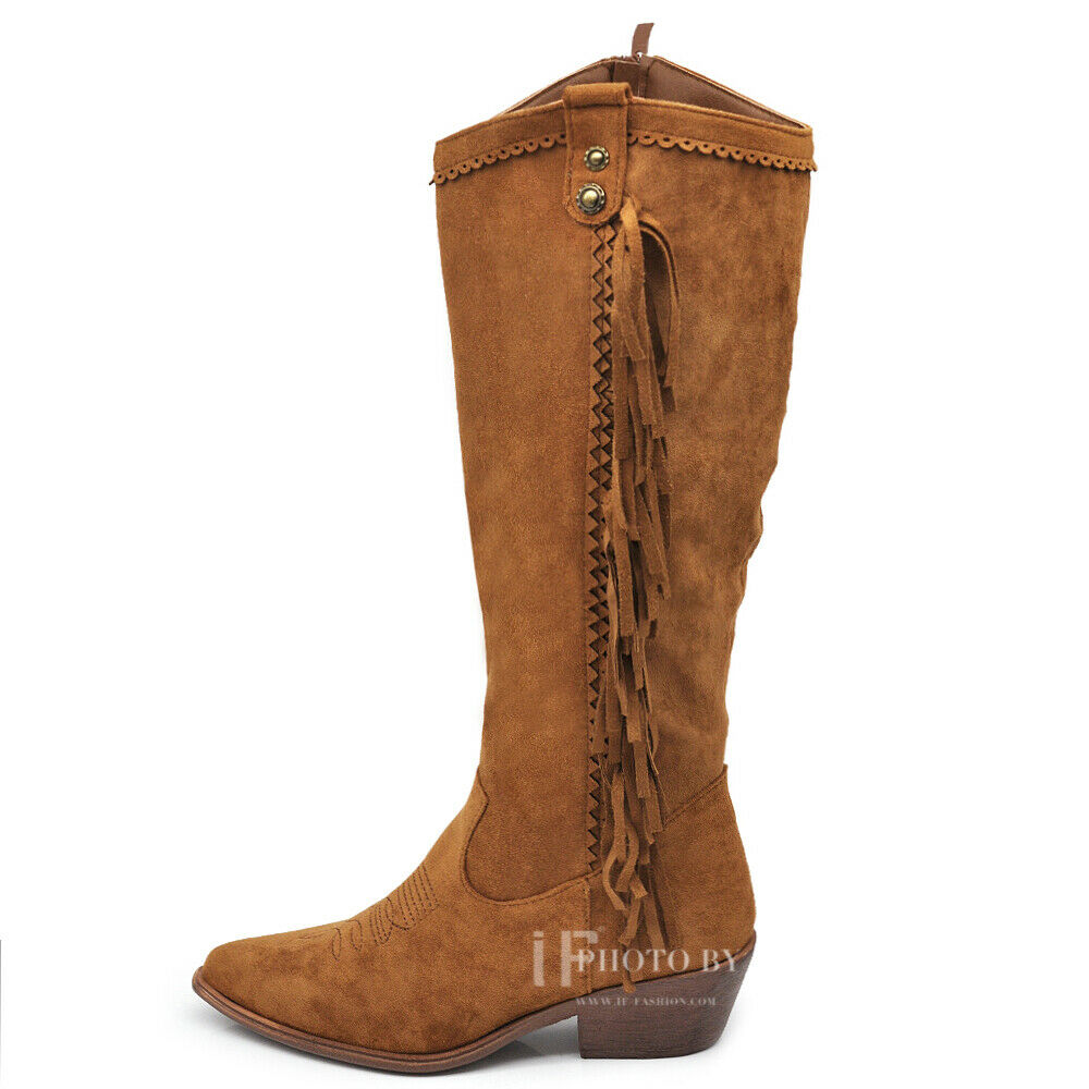 Stivali Texani Cowboy Cowgirl Con Frange Camoscio Sintetico Camperos ML60