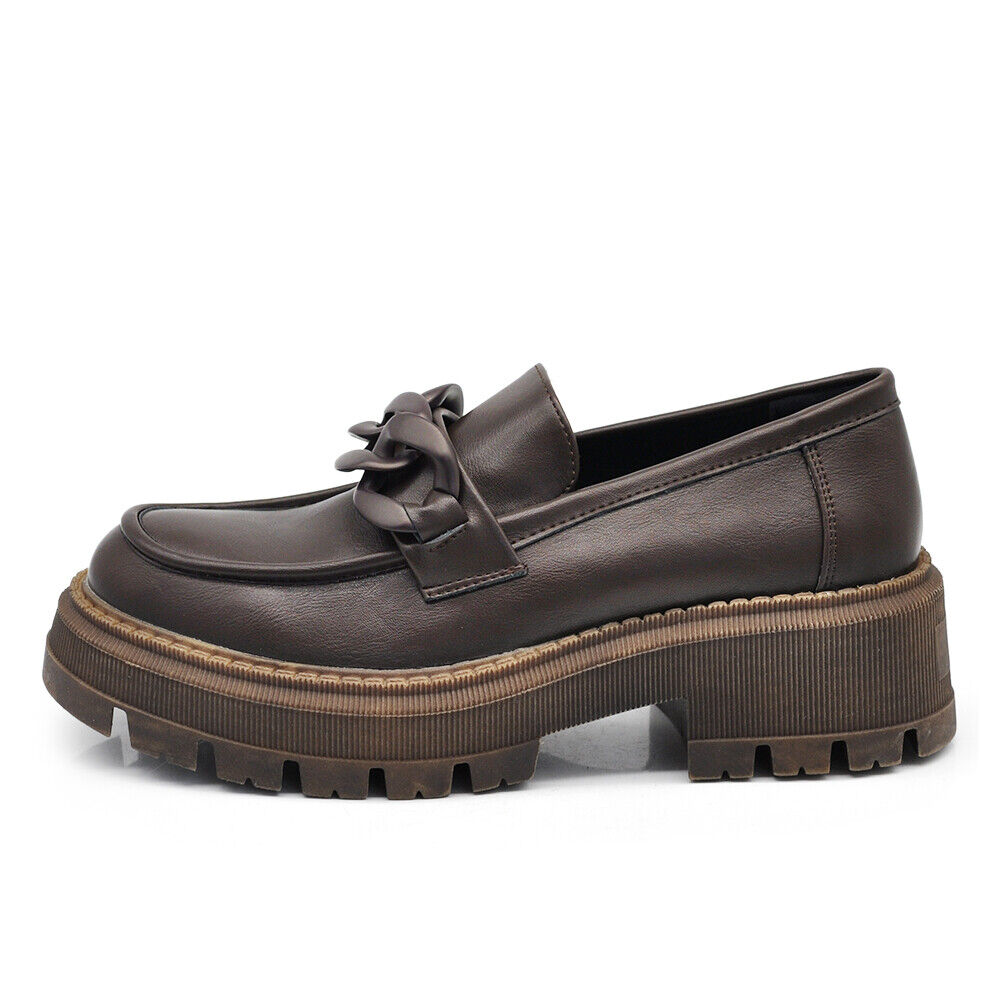 Scarpe Da Donna Mocassini Loafer Slip On Con Catena Platform Suola Track YG898