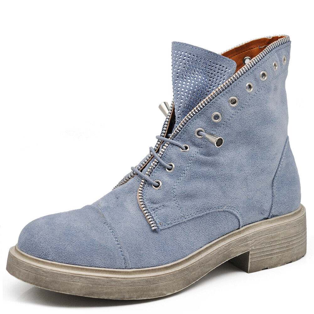 MP362-1 STIVALI STIVALETTI DONNA MOTOCICLISTA ANFIBI SCARPONCINI LACCI strass