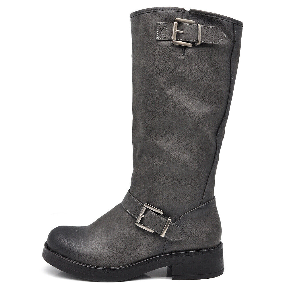 Stivali Da Donna Moto Motociclista Biker Anfibi Doppie Fibbie K1821-2