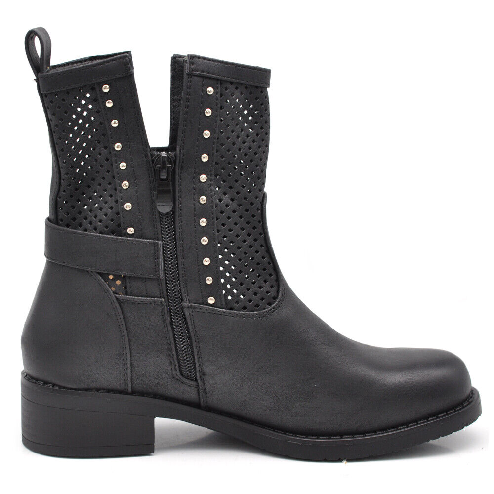 Stivali Stivaletti da Donna Biker Motociclista Primaverili Fibbie Borchie G677