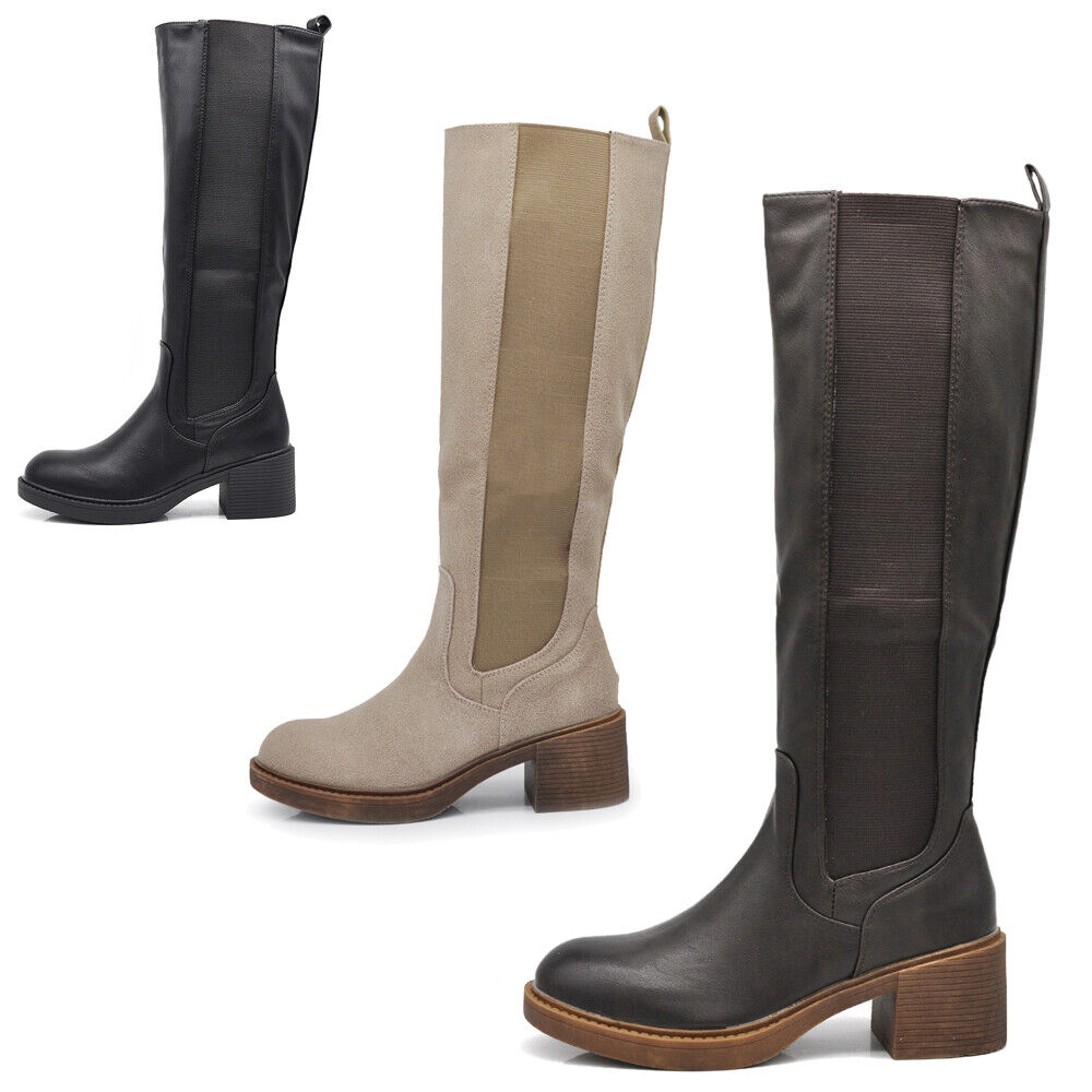 Stivali Da Donna Cavallerizza Equitazione Al Polpaccio Elastico