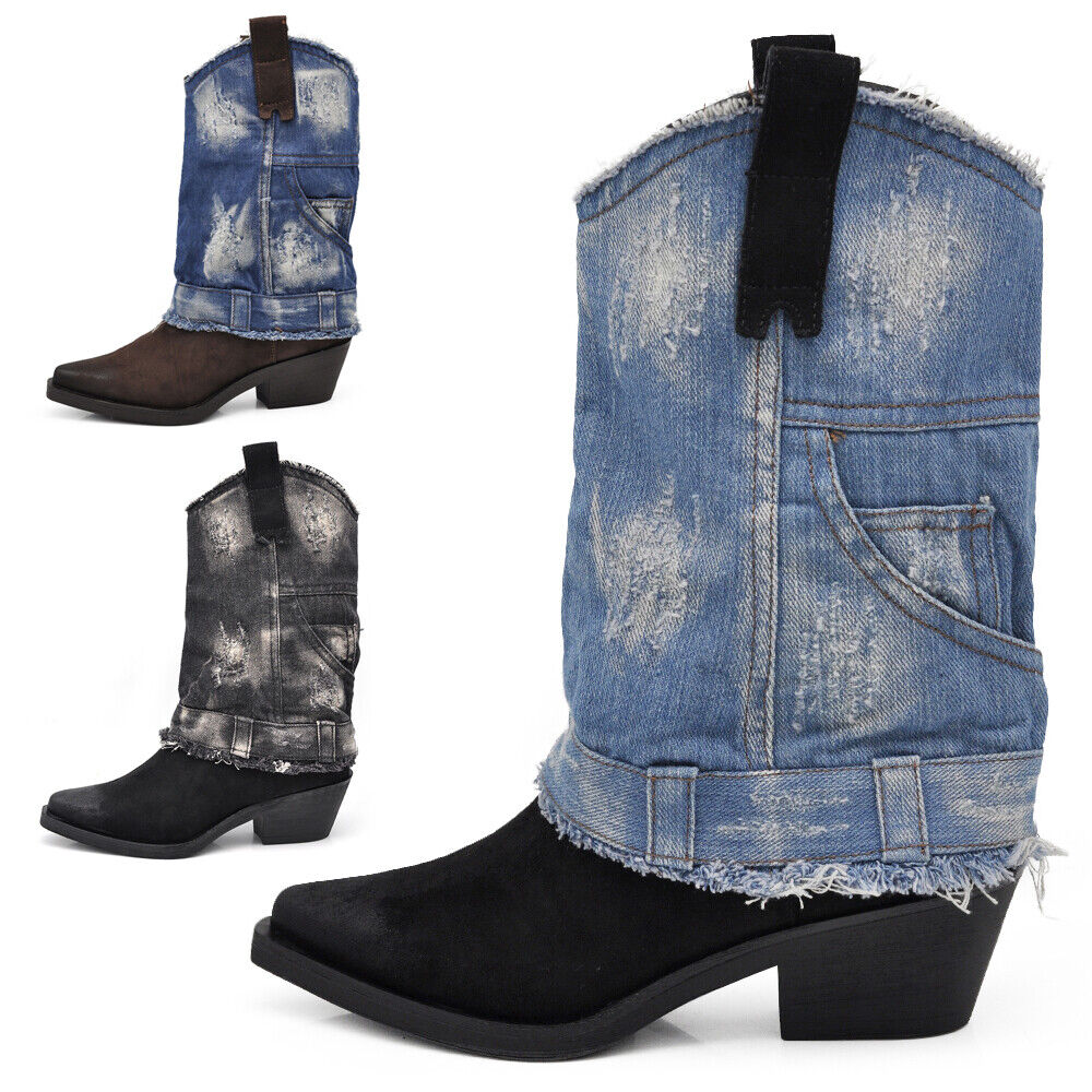 Stivali Texani Donna Con Ghetta Risvolto - Stivali Alti Eleganti E Comodi Per Polpaccio Largo