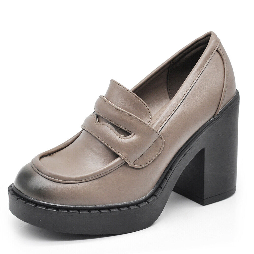 Mocassini Loafer Slip On Décolleté Da Donna Tacco Grosso 9cm MP355-3 nero talpe