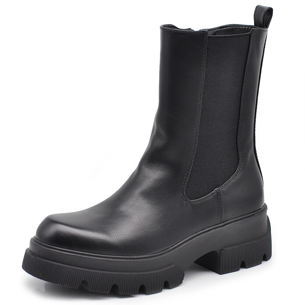 Stivaletti Chelsea Biker da Donna Elastici Con Platform Suola Track Pelle XG103