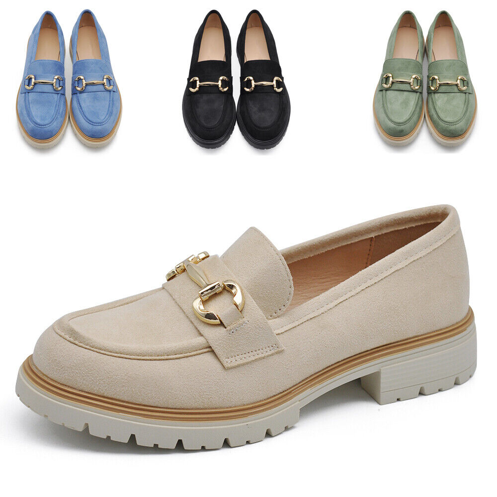 Scarpe Mocassini Loafers Slip On Scamosciati Da Donna Platform Morsetto 209