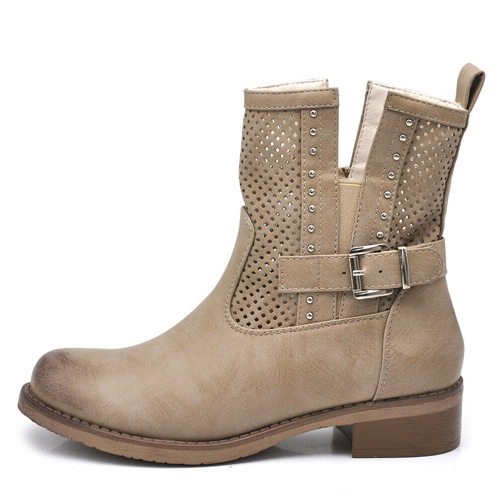 Stivali Stivaletti da Donna Biker Motociclista Primaverili Fibbie Borchie G677