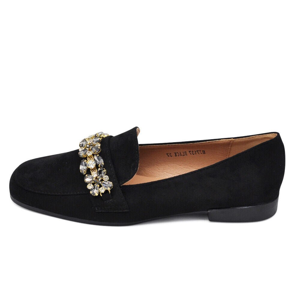 Scarpe Da Donna Ballerine Moccassini Con Pietre Strass HJ7137 nero fuxia lilla