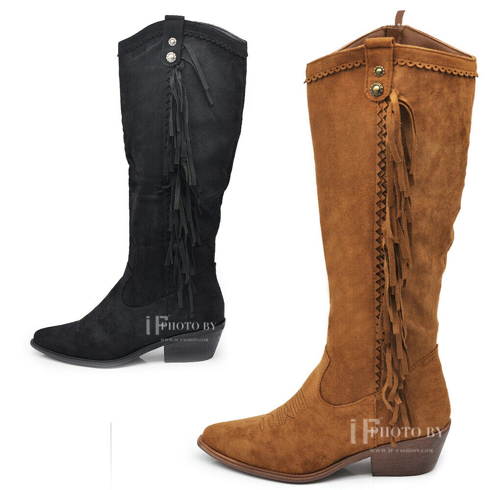 Stivaletti Texani Donna Con Frange | Stile Cowboy Western - Camoscio Sintetico - Foto 10