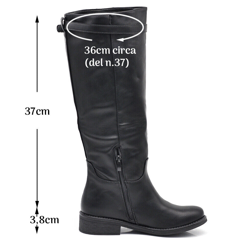 Stivali Cavallerizza Equitazione Biker Motociclista Con Fibbia Da Donna 328 nero