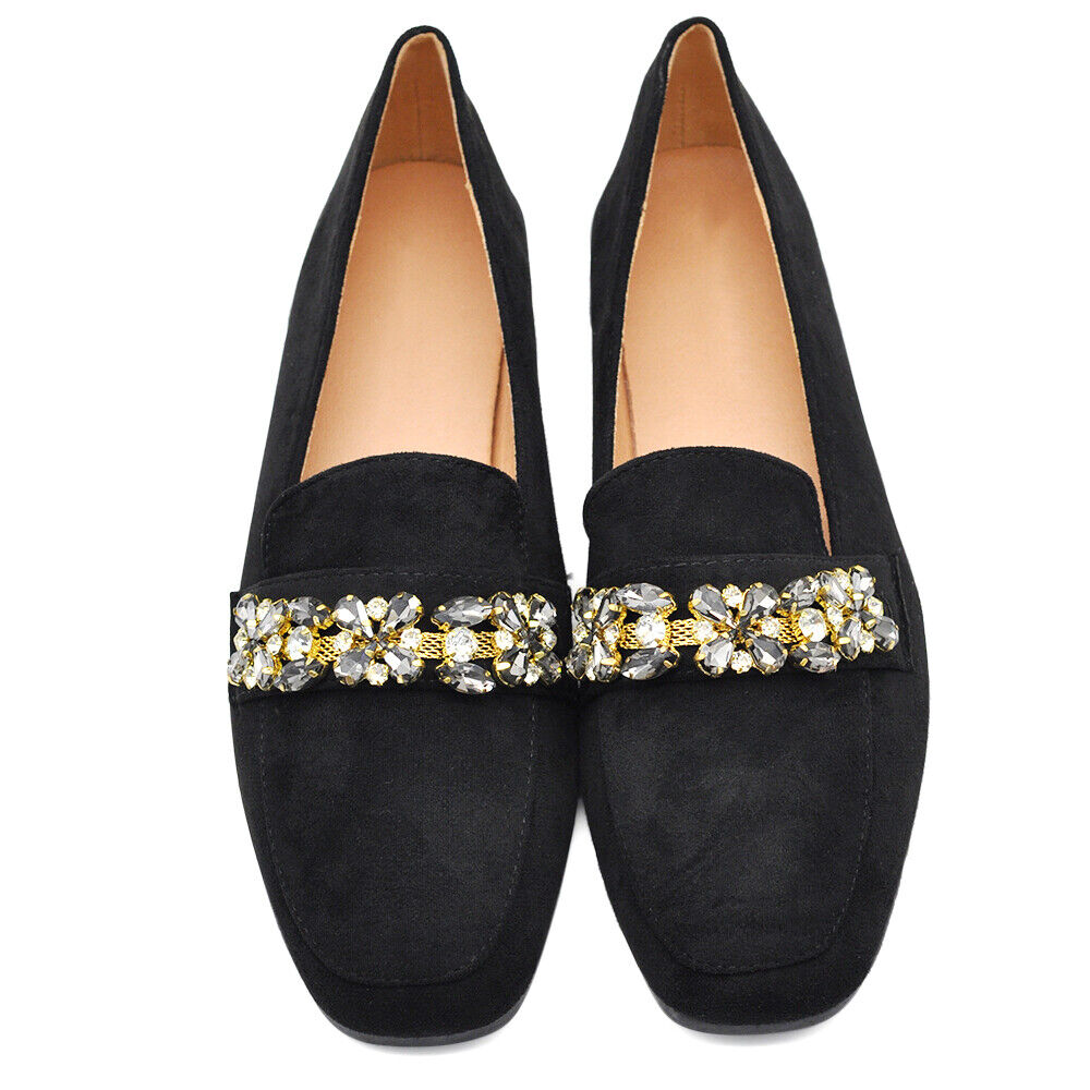 Scarpe Da Donna Ballerine Moccassini Con Pietre Strass HJ7137 nero fuxia lilla