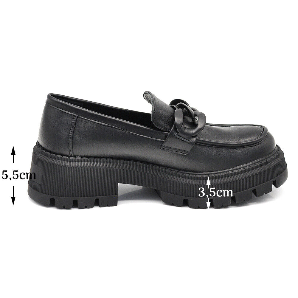 Scarpe Da Donna Mocassini Loafer Slip On Con Catena Platform Suola Track YG898