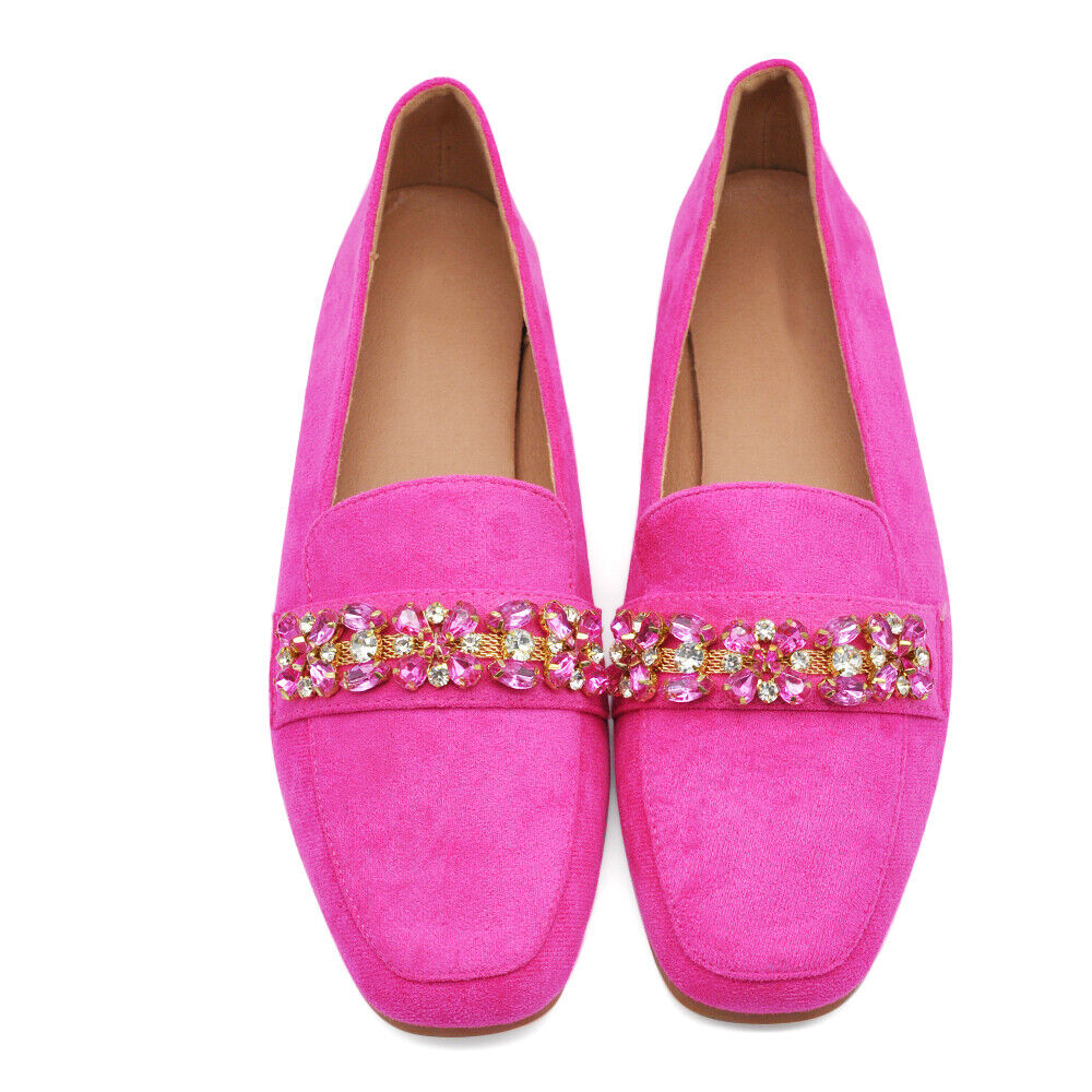 Scarpe Da Donna Ballerine Moccassini Con Pietre Strass HJ7137 nero fuxia lilla