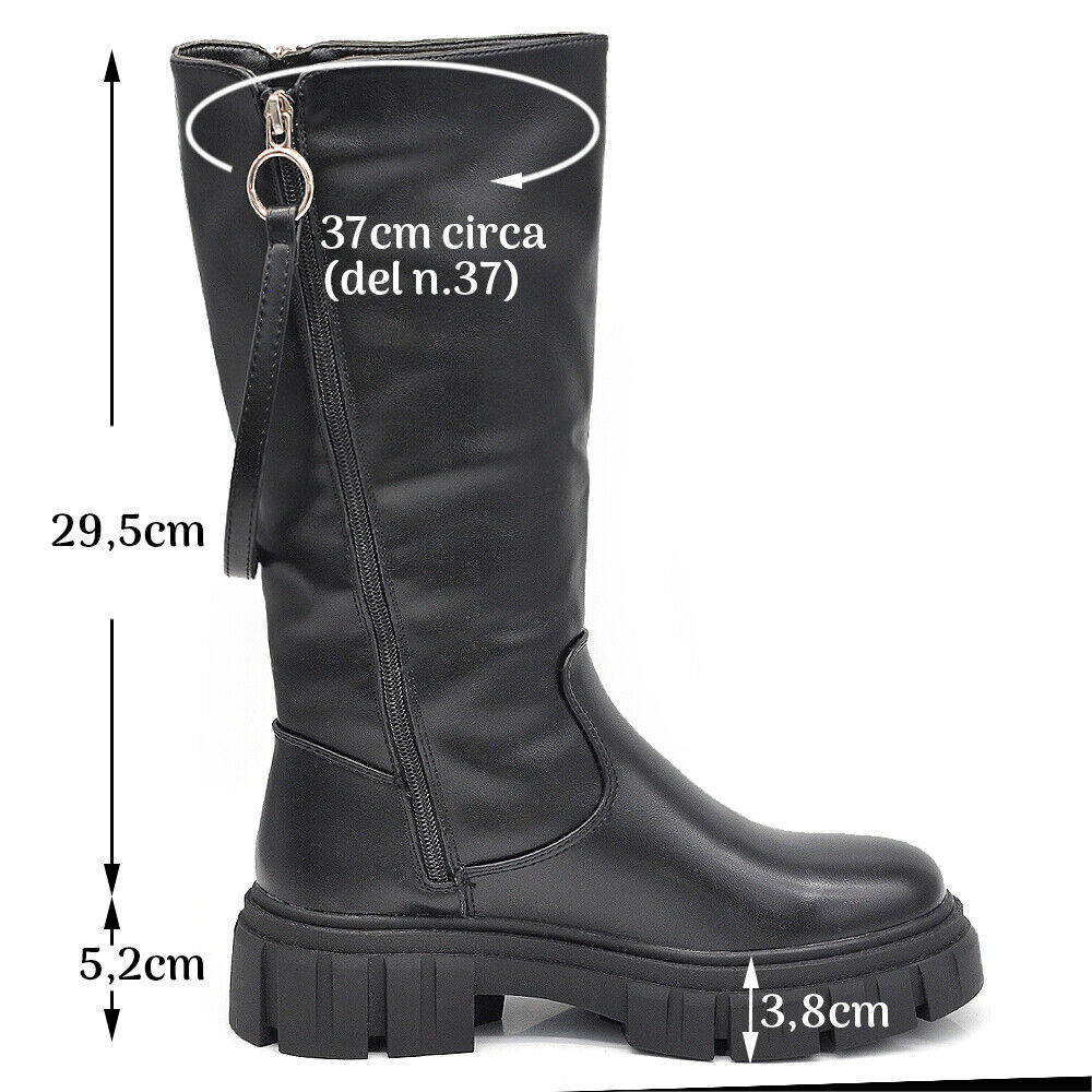 Scarpe Da Donna Stivali Motociclista Biker Doppio Zip Cerniera Platform 6630