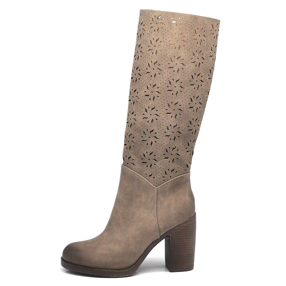 Stivali Camperos Primaverili Estivi Da Donna Tacco Grosso Traforati Alti MP315-2