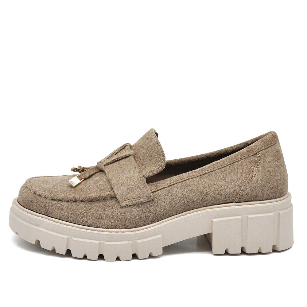 Scarpe Mocassini Loafers Slip On Scamosciati Da Donna Platform D8102 Khaki blu