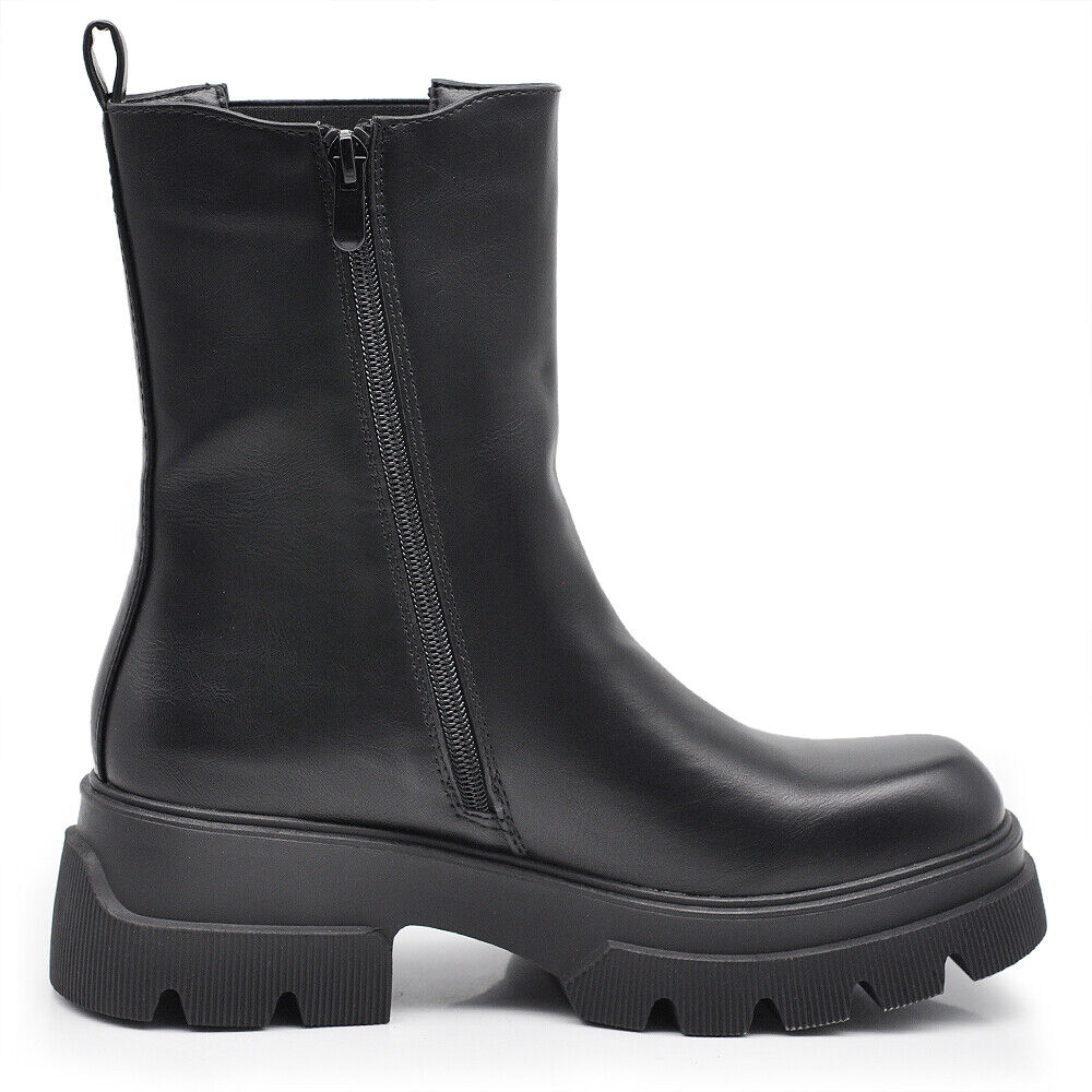 Stivaletti Chelsea Biker da Donna Elastici Con Platform Suola Track Pelle XG103