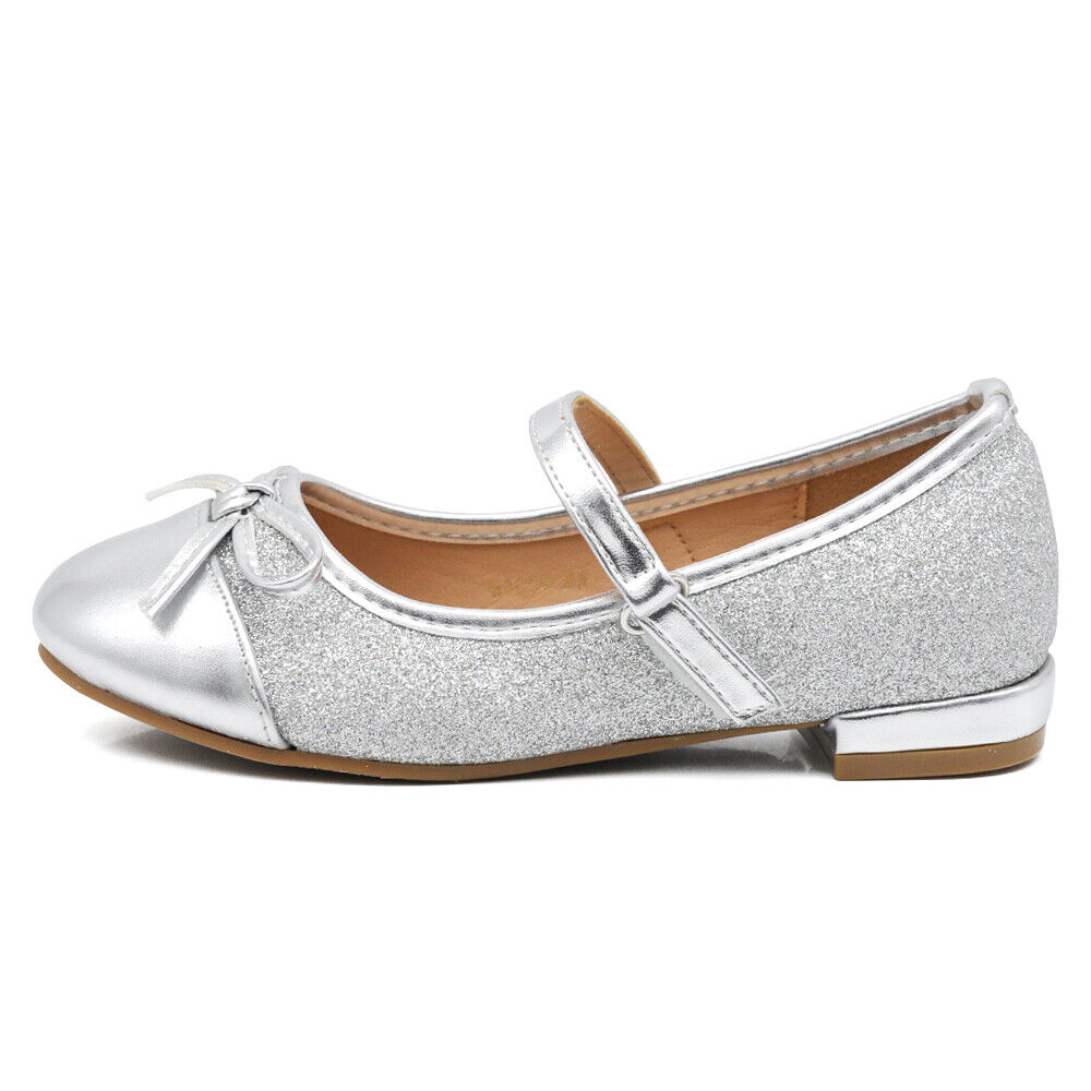 Scarpe Ballerine Da Bambina Ragazza Fiocco Glitter Gioiello comunione W7050