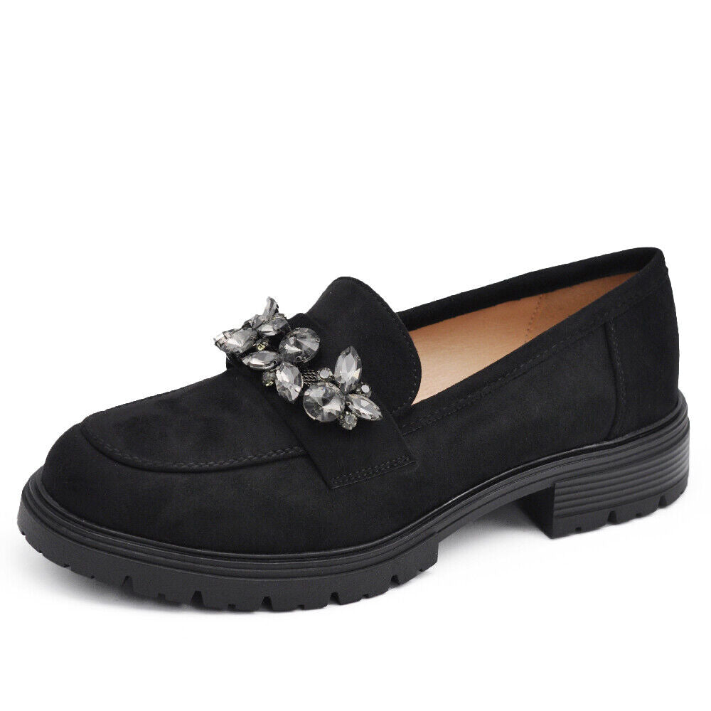 Scarpe Mocassini Loafers Slip On Scamosciati Da Donna Platform strass pietre 216