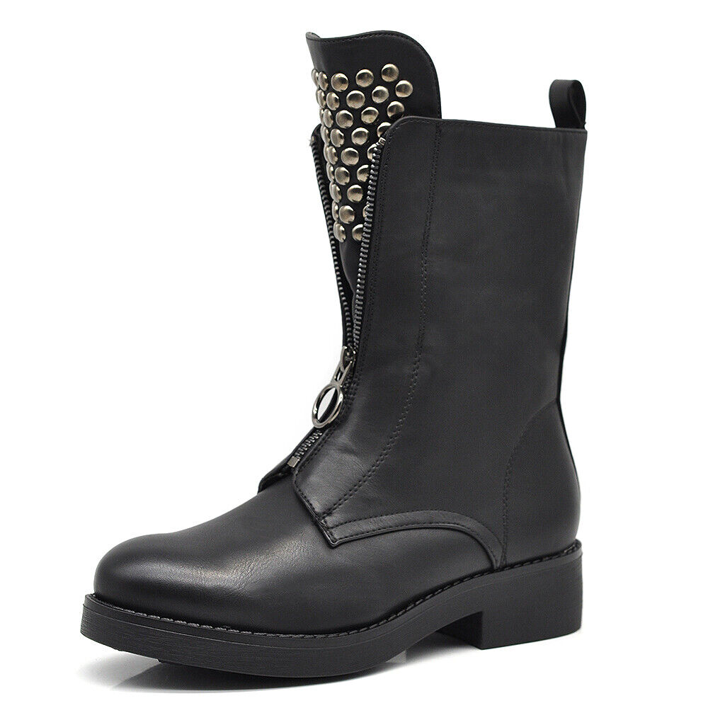 Stivali Stivaletti Platform Donna Anfibi Combat Boots Zip Borchie 6643