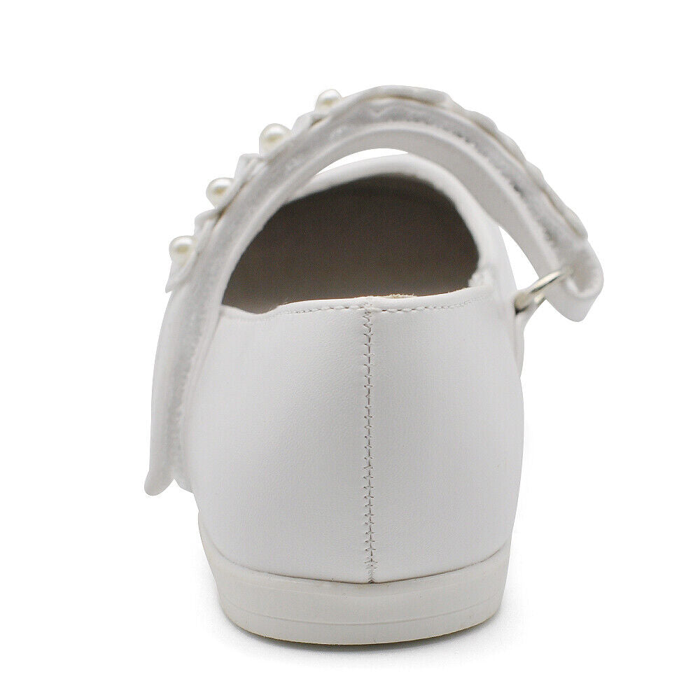 Scarpe Ballerine Da Bambina Ragazza Strass Perline Fiorellini Comunione W7052