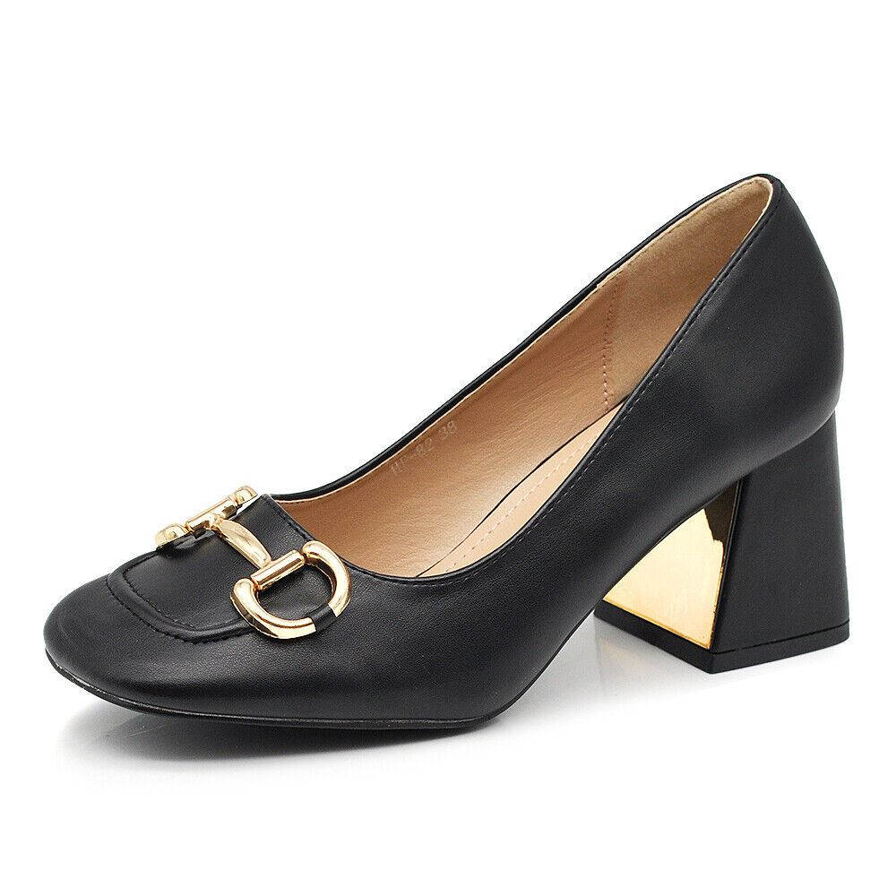 Décolleté Moccassini Loafer Da Donna Tacco Grosso Medio Con Morsetto 4095