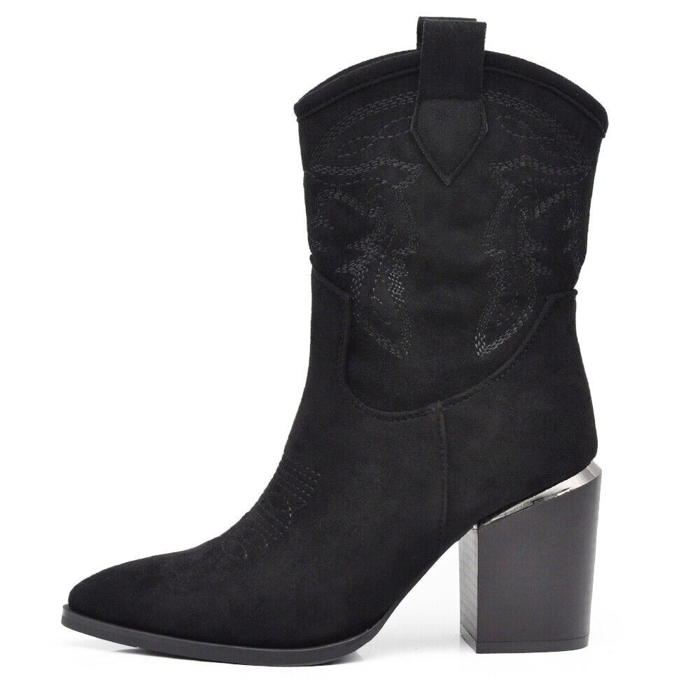 Stivali Stivaletti Da Donna Texani Cowboy Western A Punta Con Tacco Alto XG113