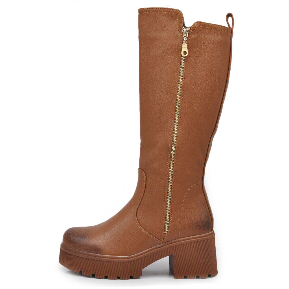 Scarpe Stivali Motociclista Biker Da Donna Doppio Zip Cerniera Tacco 6631