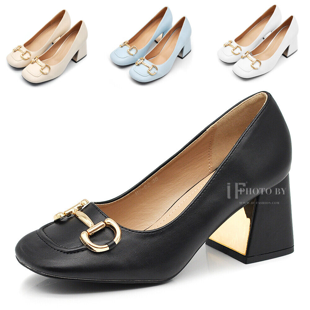 Décolleté Moccassini Loafer Da Donna Tacco Grosso Medio Con Morsetto 4095