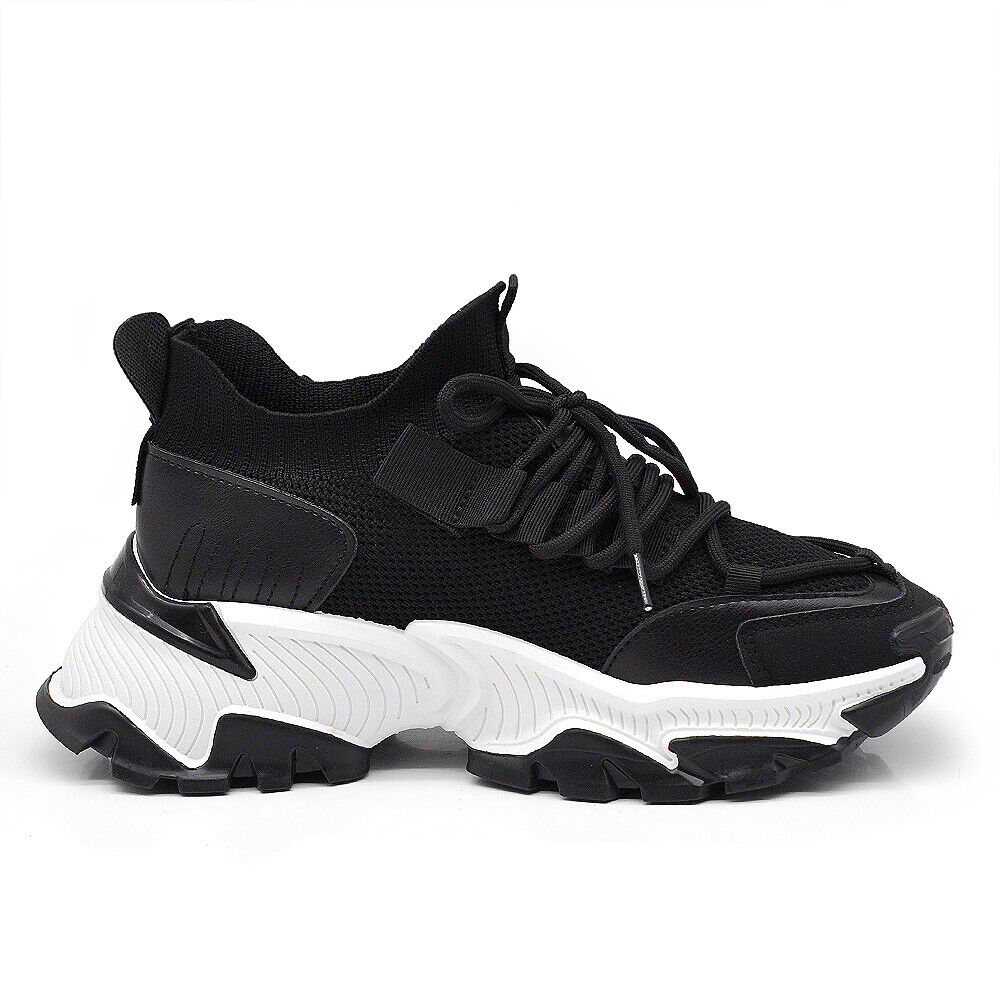Scarpe Da Donna Ginnastica Sportive Sneaker Platform Bicolori CN-015 nero