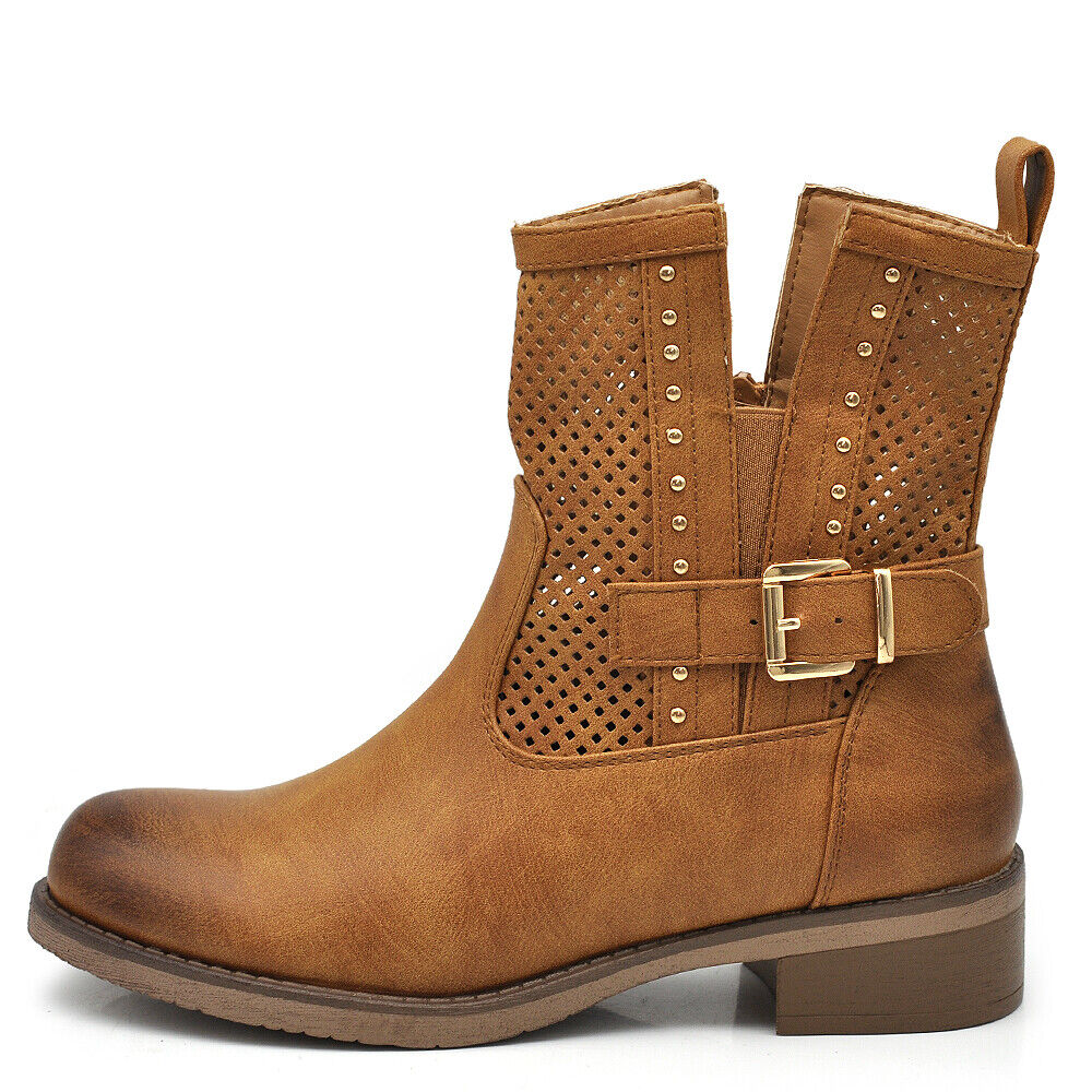 Stivali Stivaletti da Donna Biker Motociclista Primaverili Fibbie Borchie G677