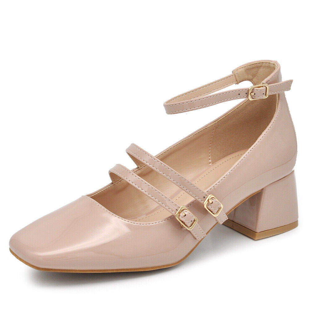 Décolleté Ballerine Scarpe Da Donna Mary Jane Tacco Grosso Con Cinturini K305