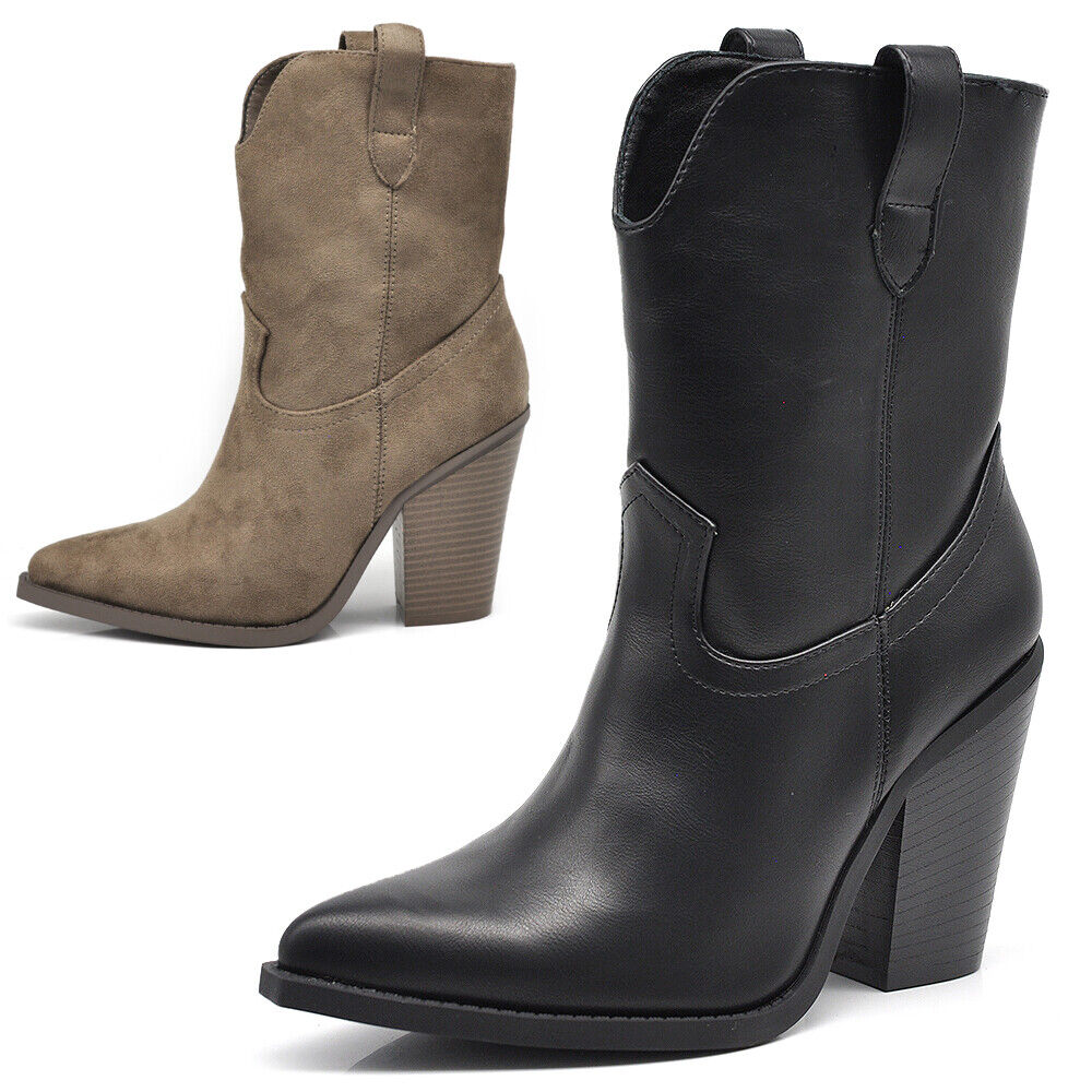 Leather Texani Alti Con Tacco Stivaletti Texani Alti Texani Tacco