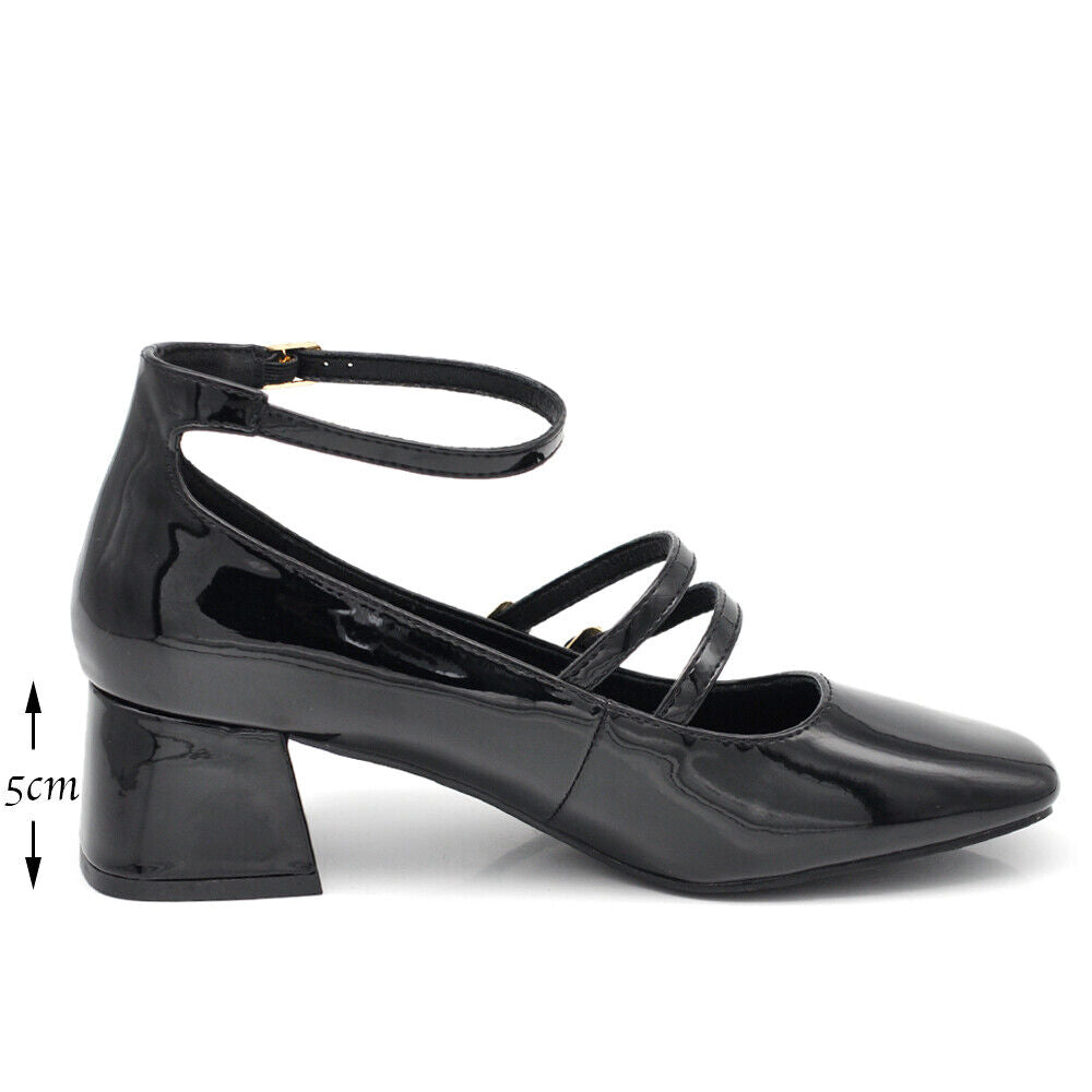 Décolleté Ballerine Scarpe Da Donna Mary Jane Tacco Grosso Con Cinturini K305