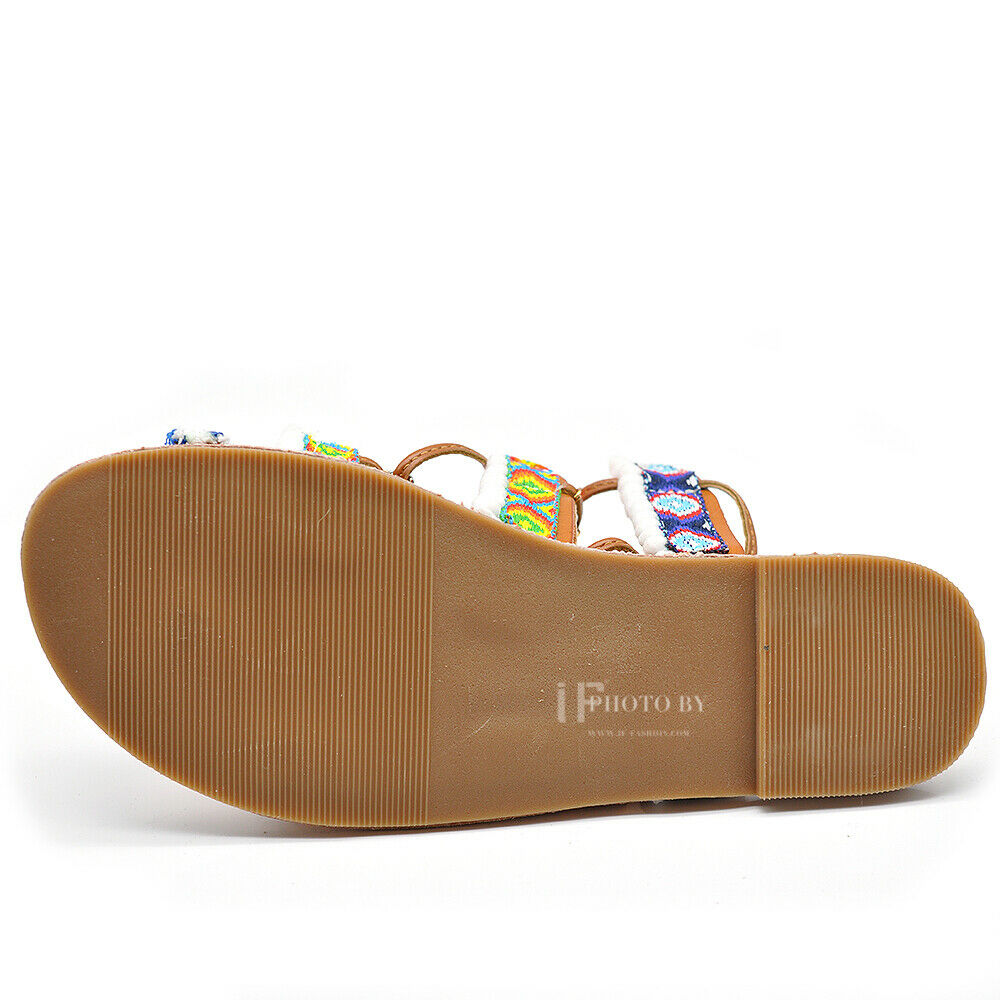 Scarpe Sandali Da Donna Schiava Ibiza Pom Pom Bohémien Frange Colorate IF1317