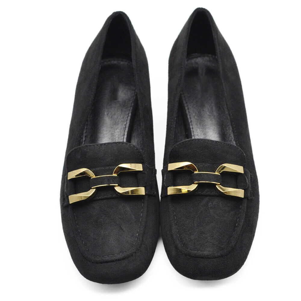 Scarpe Mocassini Loafer Camoscio Da Donna Con Tacchetto Morsetto 9638 nero khaki