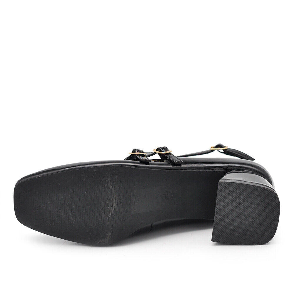 Décolleté Ballerine Scarpe Da Donna Mary Jane Tacco Grosso Con Cinturini K305