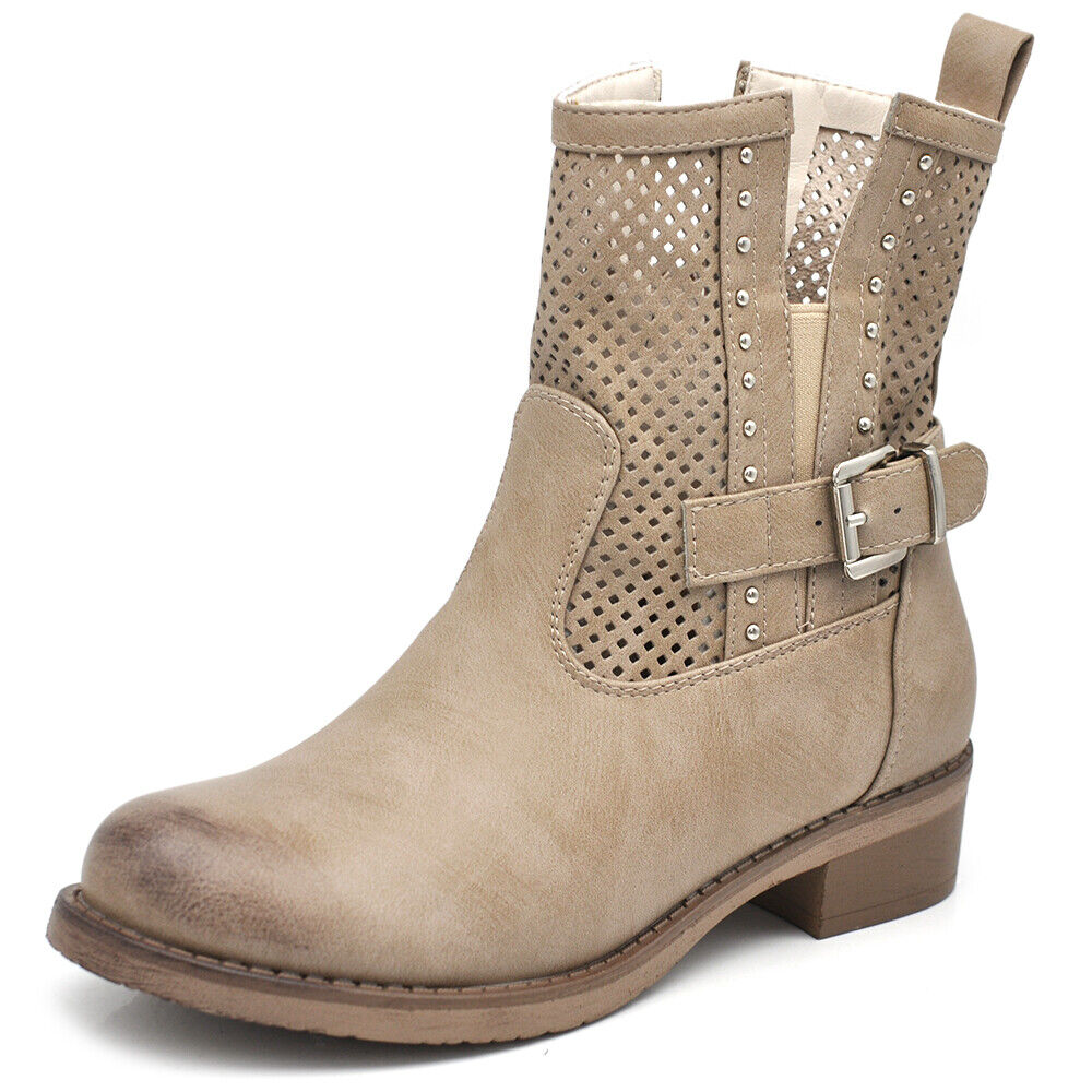 Stivali Stivaletti da Donna Biker Motociclista Primaverili Fibbie Borchie G677