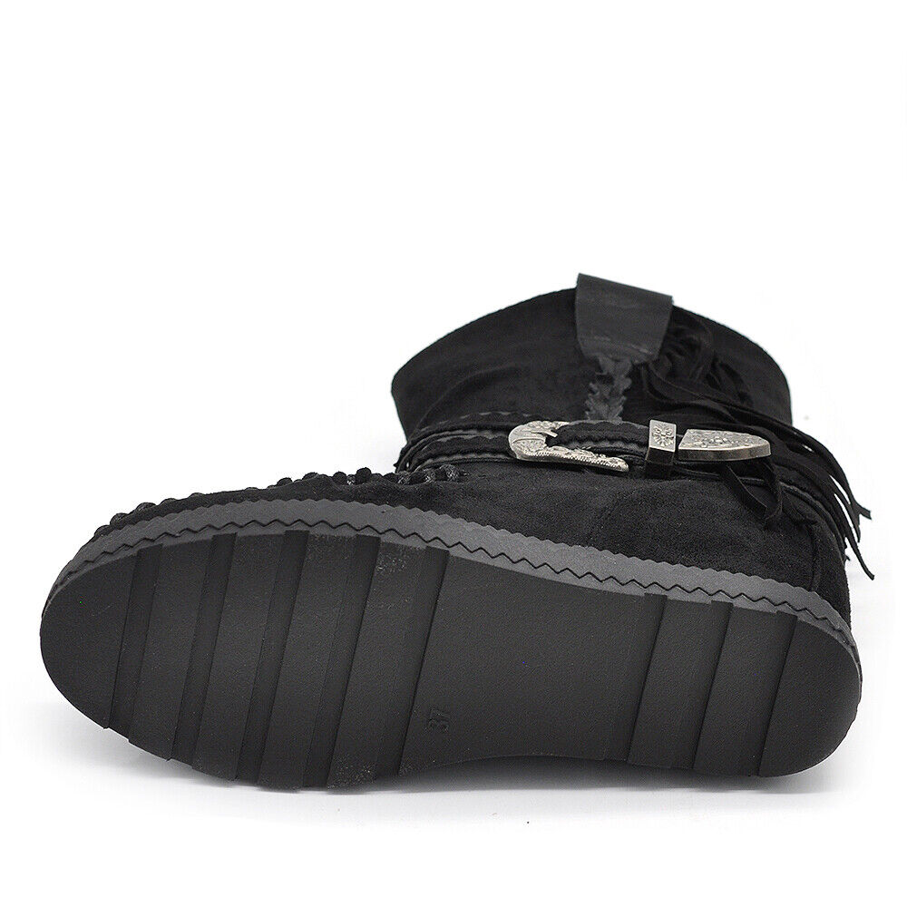 Stivali Stivaletti Indianini Da Donna Fibbia Zeppa Scamosciato Frange 1926