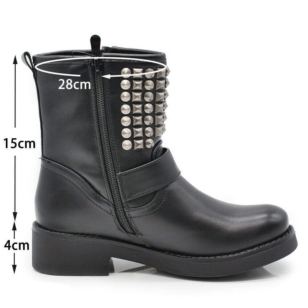 Stivaletti Donna Caviglia Anfibi Borchie Morbidi Motociclista Biker LY55-6 8081A RQ56