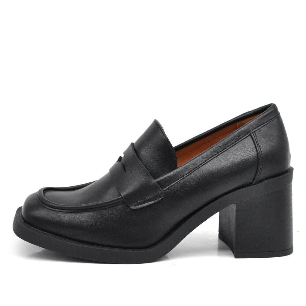 Mocassini Loafers Slip Scarpe Décolleté Da Donna Con Tacco MP622 nero camel