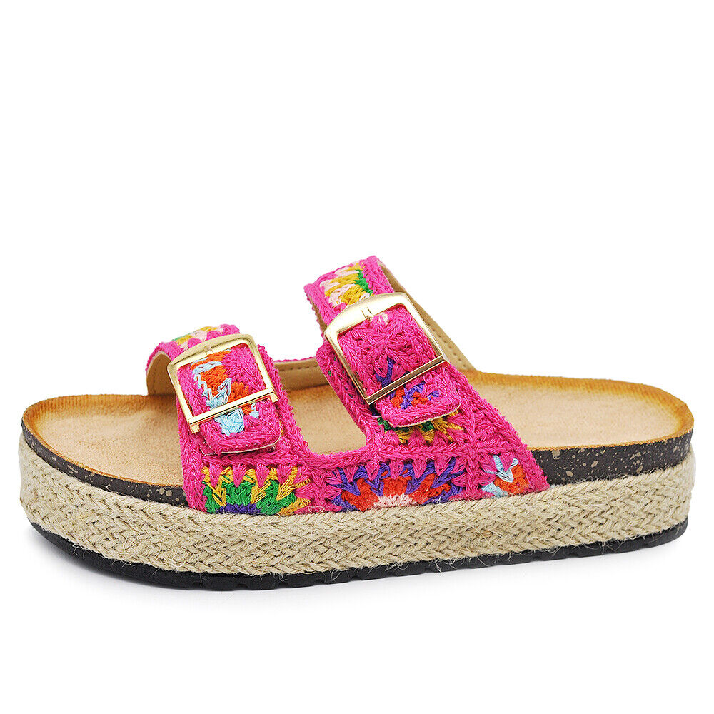 Scarpe Sandali Espadrillas Ciabatte Platform Uncinetto 2 Fibbie da Donna L50030