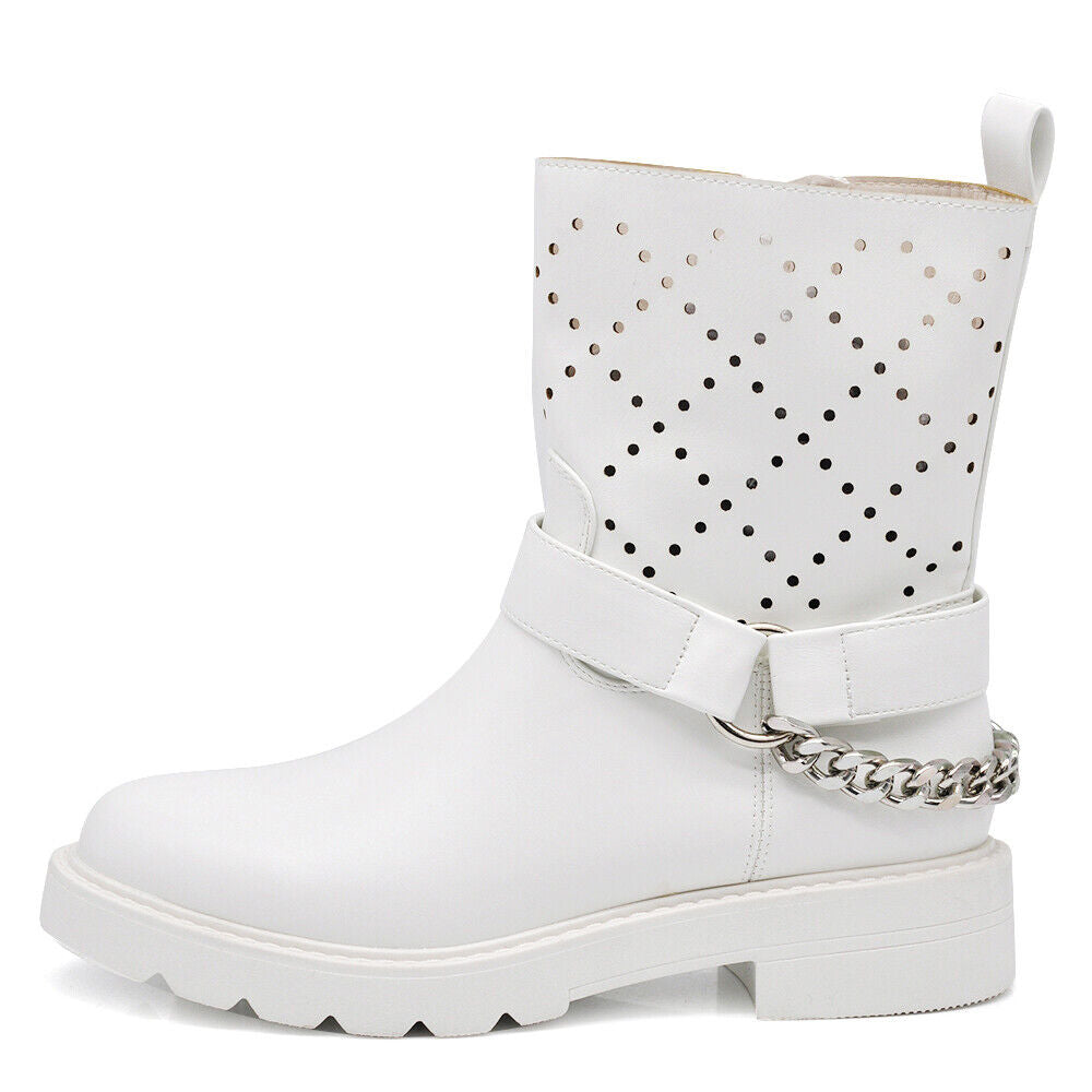 Stivali Stivaletti Catena staccabile Biker Primaverili Estivi Da Donna D7910