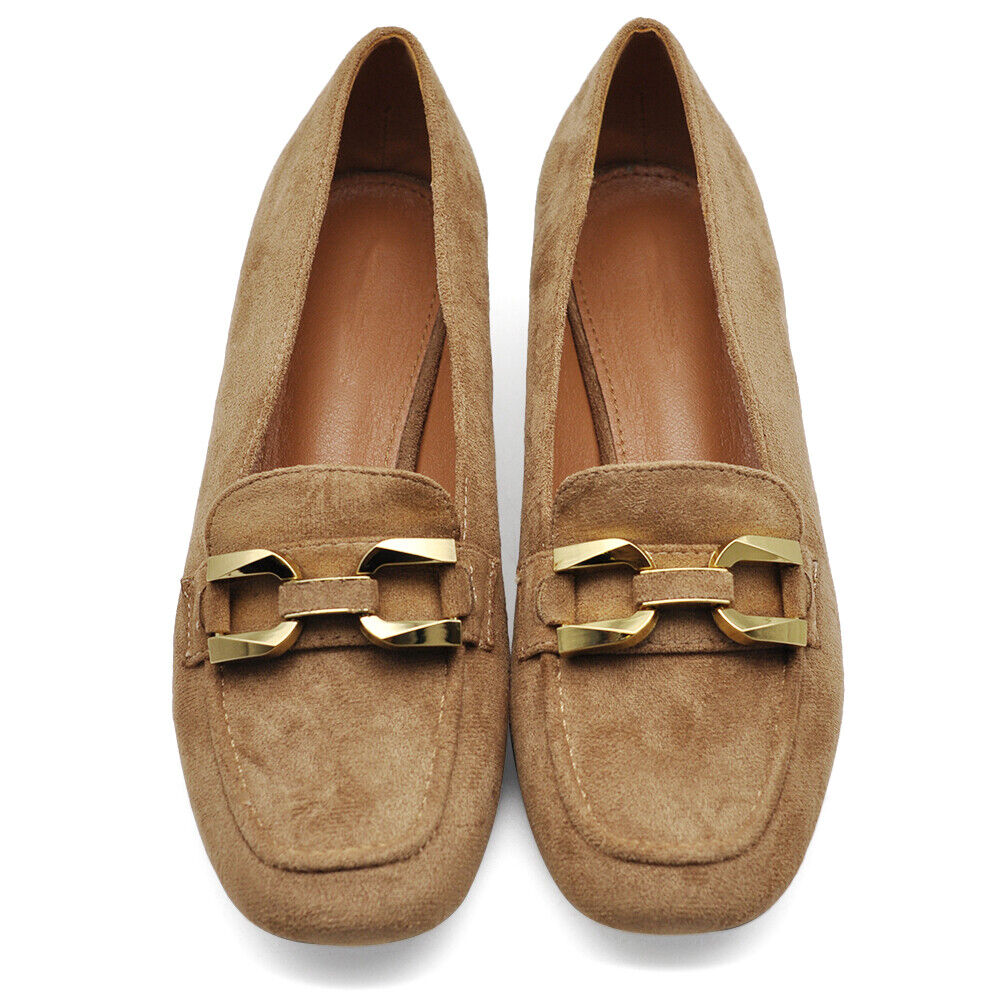 Scarpe Mocassini Loafer Camoscio Da Donna Con Tacchetto Morsetto 9638 nero khaki
